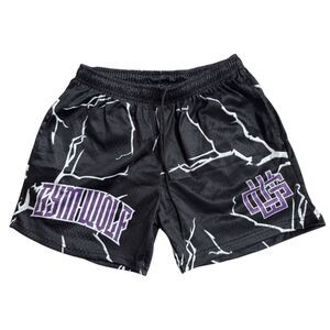 Gymwolf Black Purple Lightning Mesh Athletic Shorts Streetwear Gym Mens Medium